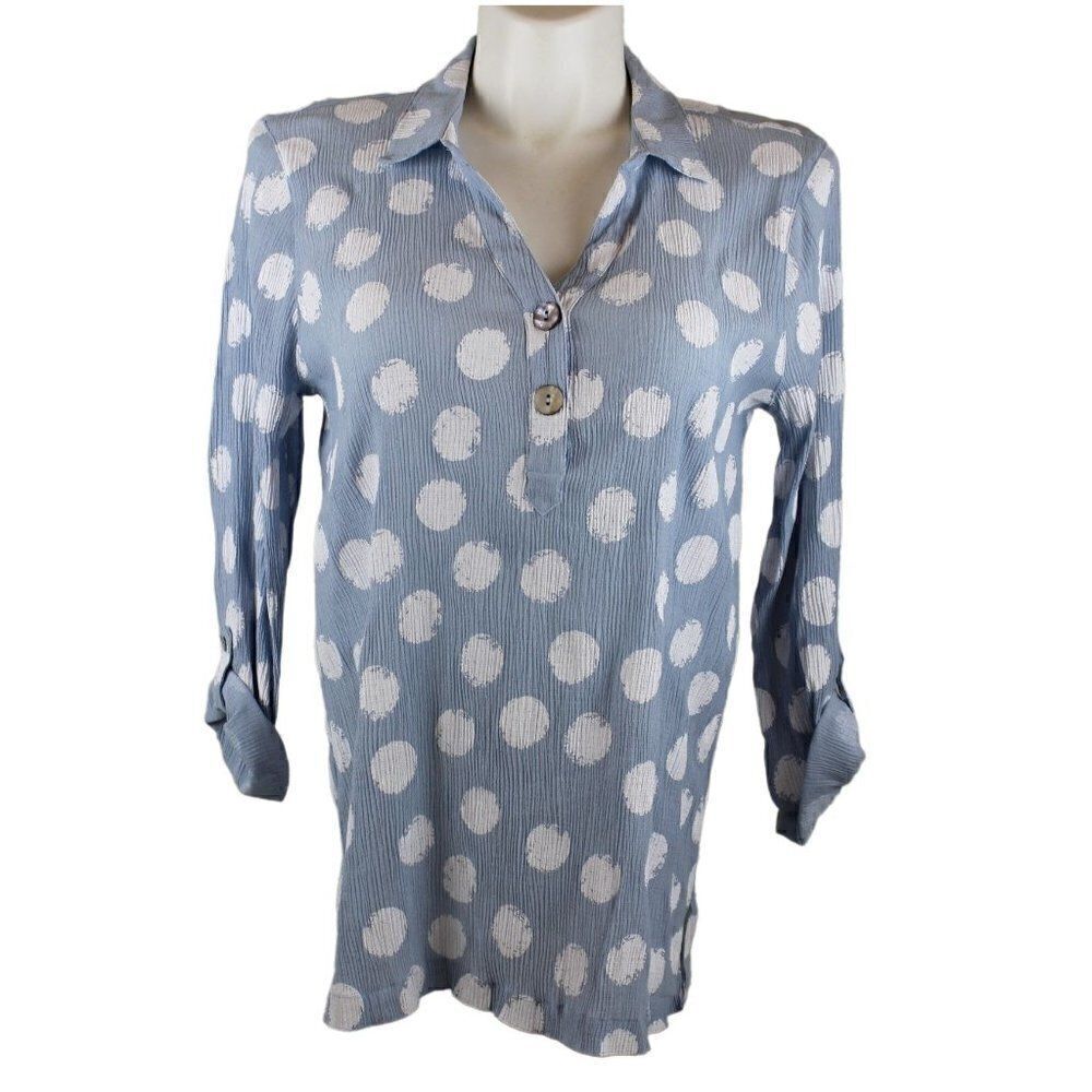 ALI Miles XL Artsy Polka Dot 1/4 Button Tunic Blouse Top Tab Sleeves